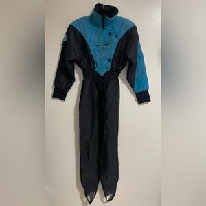 COPY - Vintage NILS SKIWEAR Full Body Ski Suit Stirups Reflective Blue Black Si…